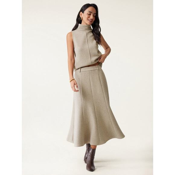 New OGL Heathered Morganite High Waisted Midi Skirt FuzzLuxe $65 XS 1152-7 - Picture 1 of 14
